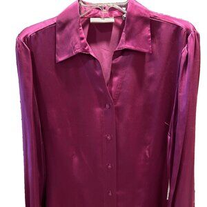 Kate Hill Fuchsia Rose Pink 100% Silk Blouse - sz 12 -